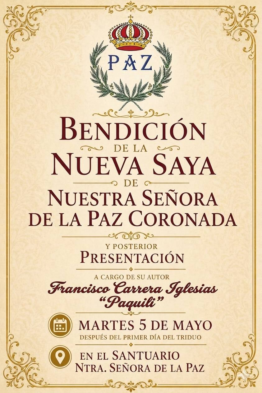 La Hermandad de la Virgen de la Paz celebrará la bendición de una nueva saya para la Patrona de Ronda